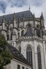 Fototapeta premium Architectural detail of Roman Catholic Gothic St. Peter and St. Paul Cathedral (Cathedrale Saint-Pierre-et-Saint-Paul) in Nantes. Construction began in 1434. Nantes, Loire Atlantique, France.