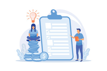 Obraz premium successful financial operation. Cash currency, money income, credit approval. Savings insurance, finance contract. Creative budget management. Vector illustration