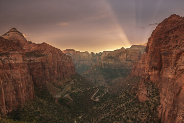 Dramatic Sunset from Canyon Overlook in Zion National Park