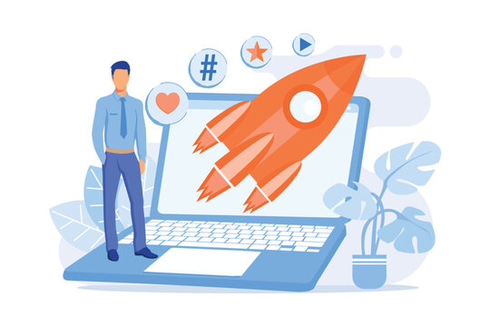 Successful internet marketing. Data, applications, e-services, multimedia. Social network likes and followers attraction colorful icon. Vector illustration