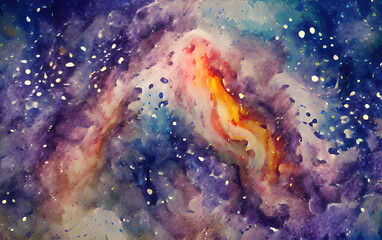 Digital illustration abstract watercolor galaxy background