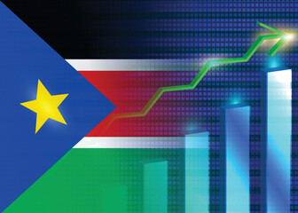Fototapeta premium Economic growth concept in South Sudan.South Sudan flag with charts,growth arrow