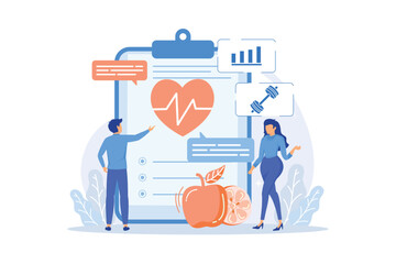 Cardio exercising and healthy lifestyle. Heart disease prevention, healthcare, cardiology. Healthy eating and workout. Health diagnostics. Vector illustration