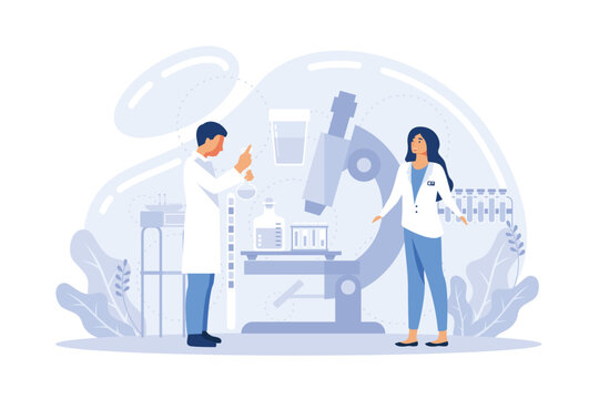 Medical Research, Laboratory Diagnostic Services, Medical Device Design And Development Bio Technology And Science, Chemical Engineering, Laboratory Equipment. Healthcare System Concept Vector Illustr