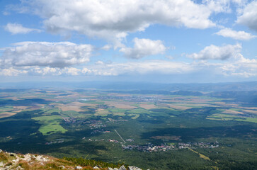 Fototapeta premium Scenic view of the Stary Smokovec and Poprad City during the Trail to the Slavkovsky Stit, High Tatras, Slovakia