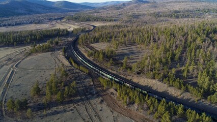 Arctic Forest through which railway was laid for the export of coal from deposit to consumers. Aerial view