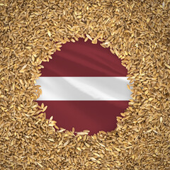 Flag of latvia with grains of wheat. Natural whole wheat concept with flag of latvia - obrazy, fototapety, plakaty