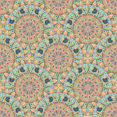 mandala seamless pattern with fish in pastel colors