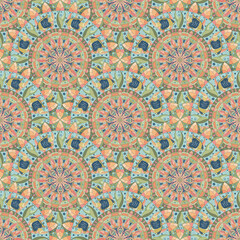 mandala seamless pattern with fish in pastel colors