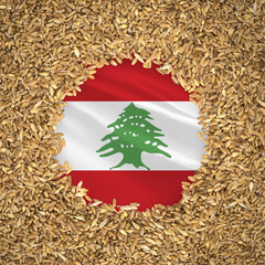Flag of lebanon with grains of wheat. Natural whole wheat concept with flag of lebanon