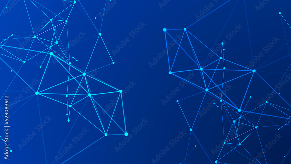 Fototapete Big data visualization. Network connection structure with chaotic distribution of points and lines. 3D rendering.