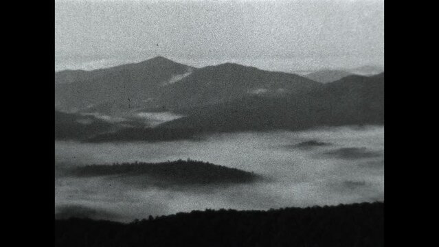 The Great Smoky Mountains 1934 - Fog covers valleys in the Great Smoky Mountains in 1934.
