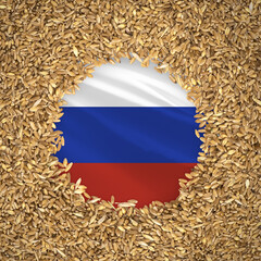 Flag of russia with grains of wheat. Natural whole wheat concept with flag of russia