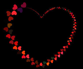 heart on black, Heart created with many Hearts, Red Heart, Symbol of Love, Valentine's day