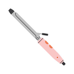 Poster with a curling iron. Hair styling products. Hand drawn vector illustration isolated on white background. Beauty and fashion, self care routine and online shopping concept.