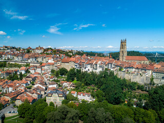 Fototapeta na wymiar Aerial view of Fribourg City in switzerland on a beautiful sunny day