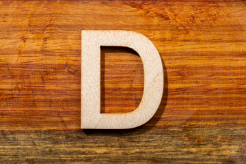Wooden letters D on wooden background