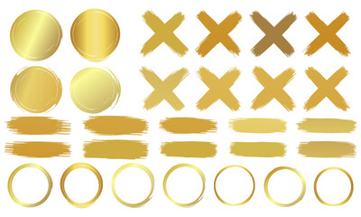 brush stroke and gold circle element vectorcollection set