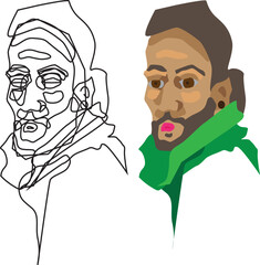 man with a beard logo set lino color green 