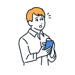 スマホを操作する若い男性のシンプルなベクターイラスト素材