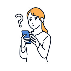 スマホを操作する若い女性のシンプルなベクターイラスト素材