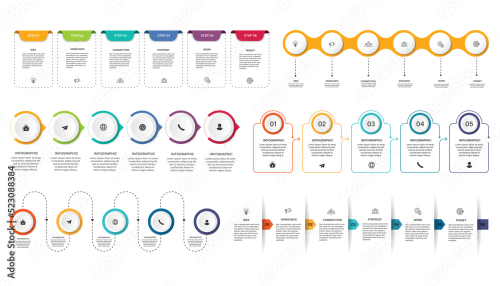 Fototapete collection of business infographic design template with options, steps or processes. can be used for