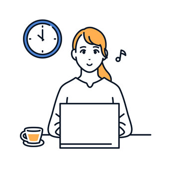 recommend clip art: リモートワークで仕事をする若い女性のシンプルなベクターイラスト素材