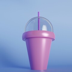 ice cup with straw 3d illustration