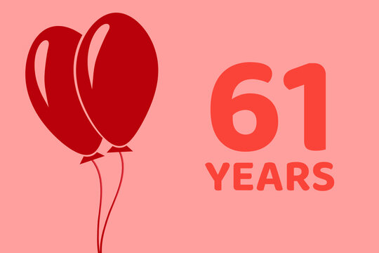 61 years logo. Illustration for celebration anniversary. Concept 61 Birthday. sixty-one years. Balls on pink background. Inscription 61 symbolizes birthday celebrations. sixty-one anniversary