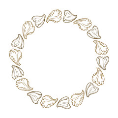 Vector round floral petals wreath. Elegant graphic frame.