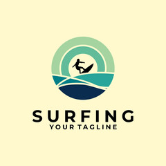 surfing logo vector design template