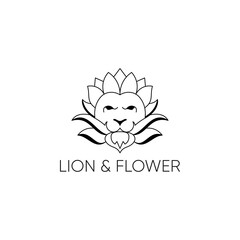 Line Art Logo Lion and flower