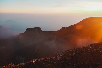 Beautiful Sunrise at Mount Gede, West Java, Indonesia.