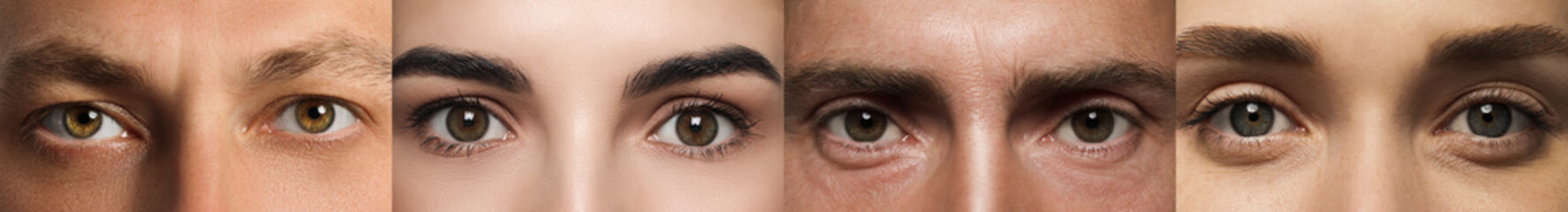 Collage with photos of people with beautiful eyes of different colors. Banner design