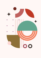 Abstract modern art with geometric balance shapes. Abstract arch, moon, earth print