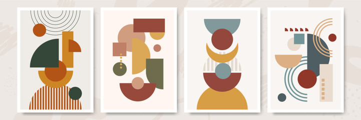 Boho modern minimalist abstract line art print with geometric shape