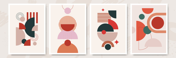 Abstract modern background. Backgrounds with geometric balancing shapes. Boho wall decor. Modern geometric compositions and forms. Posters with abstract shapes, vector