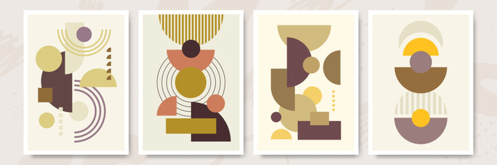 Collection of Modern Arts posters with abstract shape, animals, plants. Aesthetic Modern Art, Boho Decor, Minimalist Art. Editable Vector contemporary poster illustration.