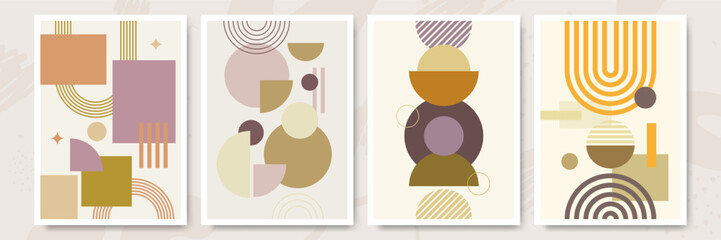 Collection of Modern Arts posters with abstract shape, animals, plants. Aesthetic Modern Art, Boho Decor, Minimalist Art. Editable Vector contemporary poster illustration.
