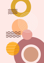 Abstract geometric, natural shapes poster set in mid century style. Modern illustration: minimalist print, poster, boho wall decor, flat design Vector minimal art