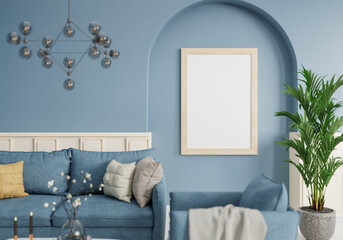 minimal interior style poster Mock up the living room wall. .copy space. 3D rendering.