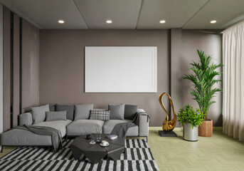 minimal interior style poster Mock up the living room wall. .copy space. 3D rendering.