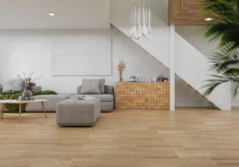 minimal interior style poster Mock up the living room wall. .copy space. 3D rendering.