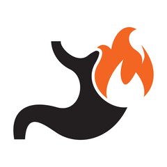 Stomach heartburn or Burning icon. Gastritis and acid reflux vector illustration
