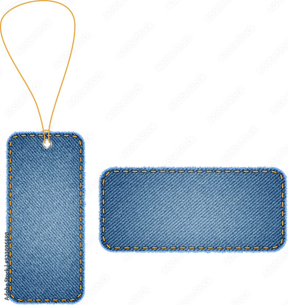 Poster price tags of denim fabric texture background, clipping paths for design work empty free space mock 