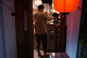 Izakaya or Bar in Japan, Man drinking at Japanese Pub - 日本 立ち飲み 居酒屋...
