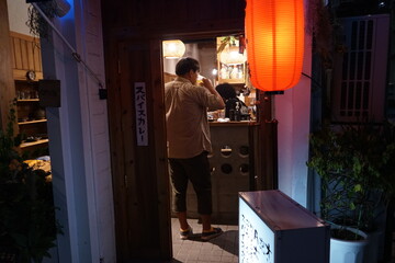 Izakaya or Bar in Japan, Man drinking at Japanese Pub - 日本 立ち飲み 居酒屋...
