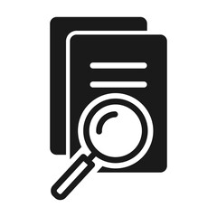 Scrutiny document plan icon. Review statement with magnifier loupe, illustration