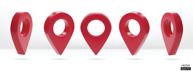 Set of map pointer isolated on white background. Red location pin or navigation. 3D Locator mark of map pointer, symbol, position. 3D vector illustration.