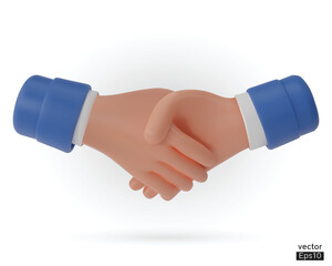Hold one's hands cartoon icon design. People shaking hands. Business handshake, successful deal, partners, teamwork, Contract agreement, Partnership and cooperation concept. 3D vector illustration.